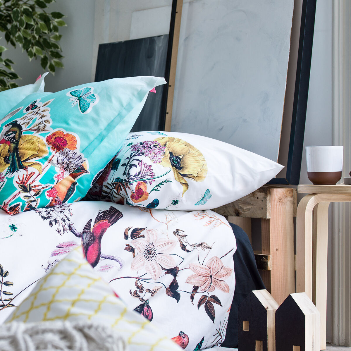 Kussensloopset HappyFriday Multicolour 50 x 75 cm 15 x 1 x 38 cm Vogels 2 Onderdelen